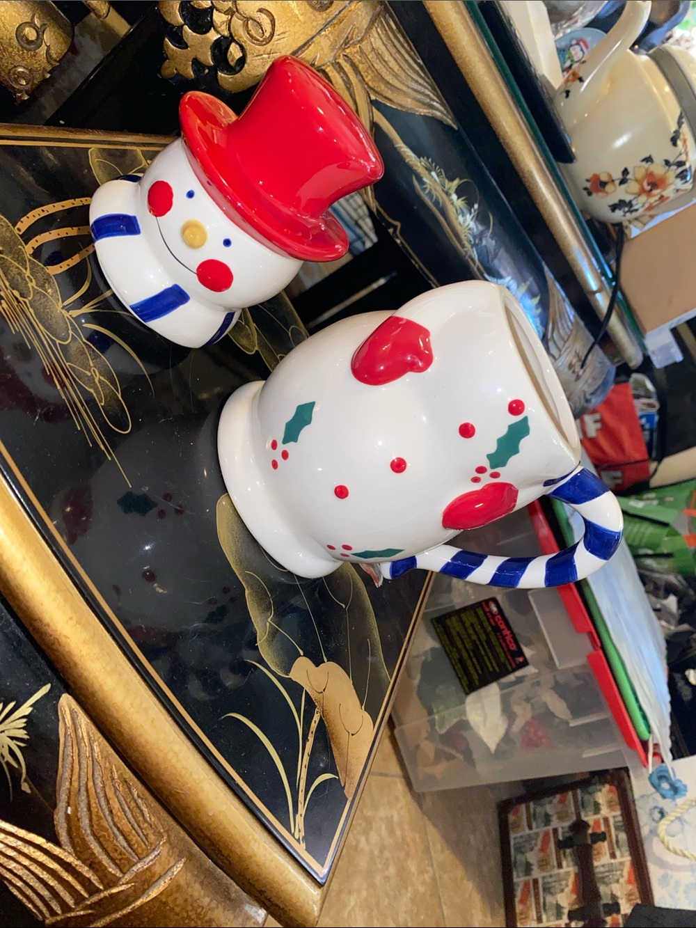 Festive Temp-tations Red Top Hat Snowman Ceramic Cup - Holiday Serveware - Picture 3 of 6